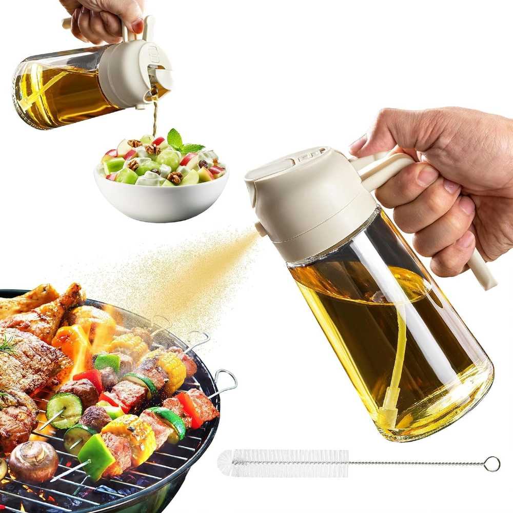 2-in-1 450ml Glass Oil Sprayer &amp; Dispenser – Anti-Drip Spray Bottle