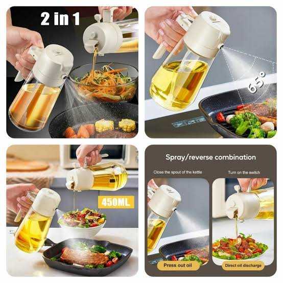 2-in-1 450ml Glass Oil Sprayer &amp; Dispenser – Anti-Drip Spray Bottle