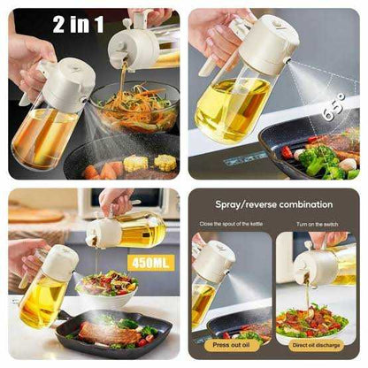2-in-1 450ml Glass Oil Sprayer &amp; Dispenser – Anti-Drip Spray Bottle