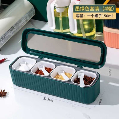 Four-Compartment Kitchen Seasoning Box Set with Spoon – Multi-Function Spice Organizer