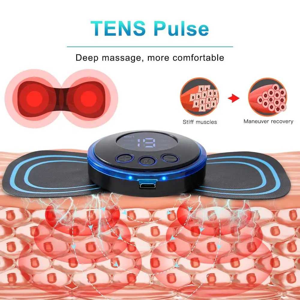 EMS Muscle Stimulator Patch & LCD Neck Massager – 8 Modes for Pain Relief & Muscle Recovery
